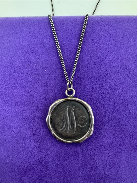 Pyrrha Jewelry - 💛 Sterling Silver Pyrrha “M” Monogram Wax Seal Necklace | Classic Designer